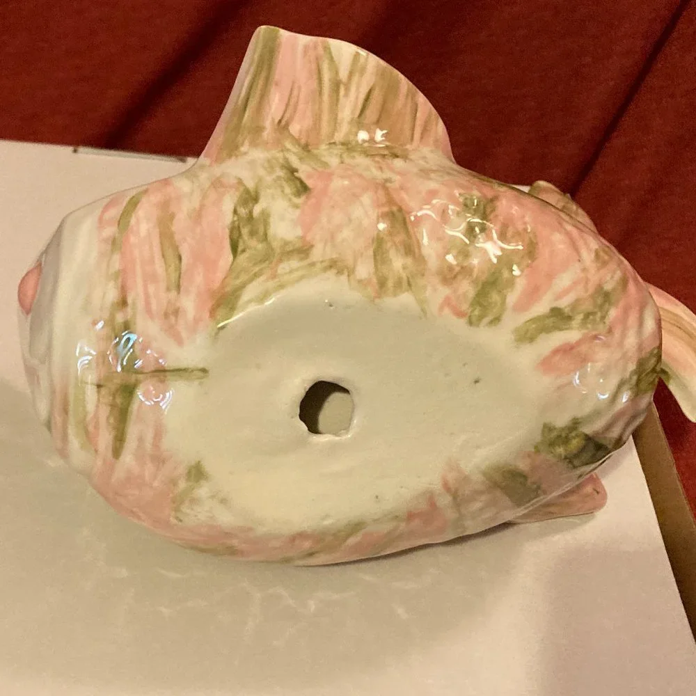 VTG 1950's MCM Pink/Green Glazed Ceramic Fish-Soap/Jewelry Dish-9” L-5.25